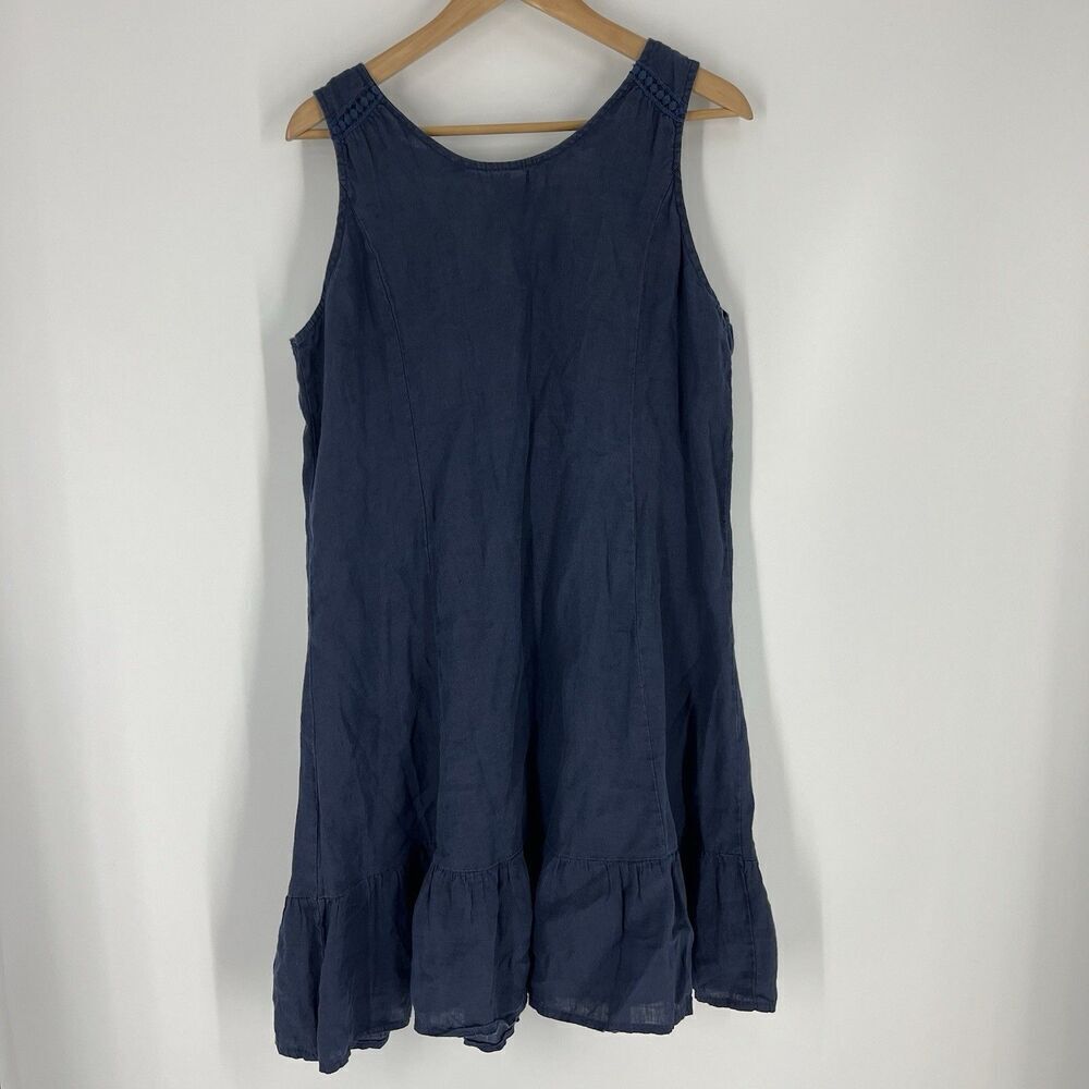 Terzo Millennio Dress Size Medium Navy Made in Italy Sleeveless Ruffle Hem Shift